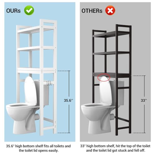 Homykic Over The Toilet Storage 3-Tier Bamboo Bathroom Shelf White 10.3"D x 24.8"W x 66.8"H