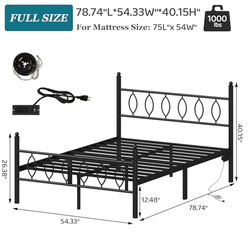Black Full Size Bed Frame with Headboard, LED Lights & Charging Station - Variation of THIS listing