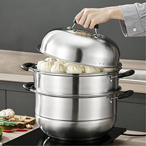 11 Inch Stainless Steel Steamer Pot with Lid - 2-Tier Multipurpose Cookware