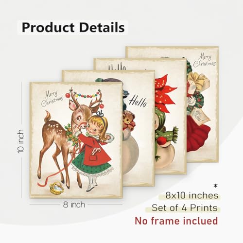 PLKMN Vintage Snowman Christmas Wall Art Print Set of 4, 8x10in Unframed