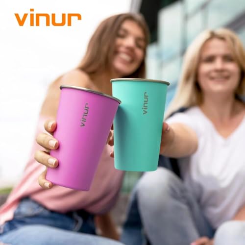 Vinur 16oz Colorful Stainless Steel Drinking Cups 8-Pack - Stackable & Reusable