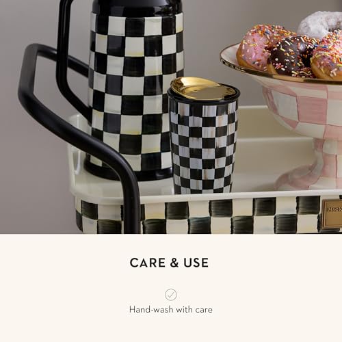 Ceramic Travel Mug with Lid - Black & White Courtly Check Pattern - Reusable Hot and Cold Cup