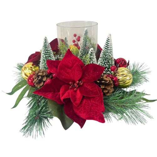 16in Christmas Candle Centerpiece with Glass Hurricane - Lnymura