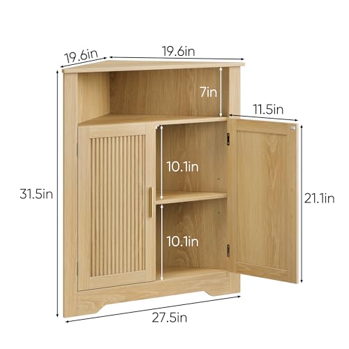 Smuxee Corner Bathroom & Kitchen Storage Cabinet with Fluted Door, Adjustable Shelves