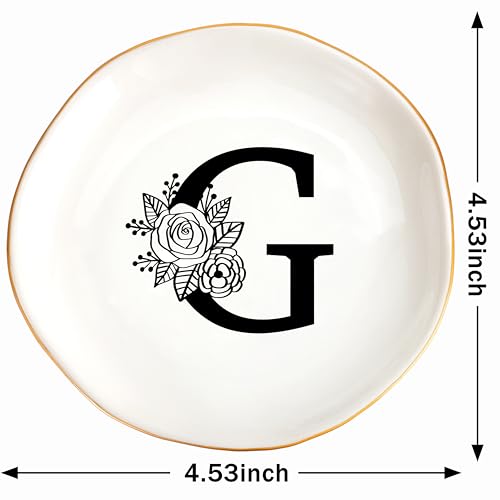 JoycuFF Initial G Ceramic Jewelry Tray 1-G — Bridesmaid Gifts, Trinket Dish for Rings, Earrings, Necklaces, Bracelets & Keys
