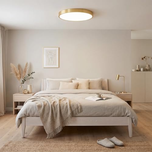 12 Inch Brushed Gold LED Ceiling Light - Modern Flush Mount Fixture with 3 Color Temperatures