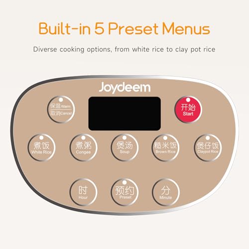 Joydeem 2.5-Cup Ceramic Rice Cooker with Pure Inner Pot, 1.2L, Health & PFOA Free