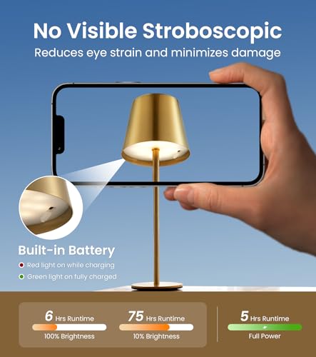 Brushed Gold 3 Pack Cordless Table Lamps with Touch Control & Dimming