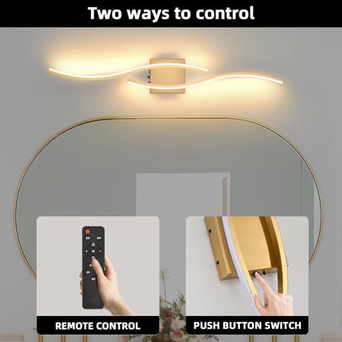 Battery Powered Wall Sconces Set of 2 - Gold 31.4 Inch LED Dimmable Wall Lamps with Remote & Timer