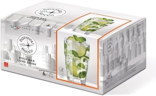 Bormioli Rocco Rock Bar 12.5oz Clear Stackable Drinking Glasses Set of 6 – Dishwasher Safe