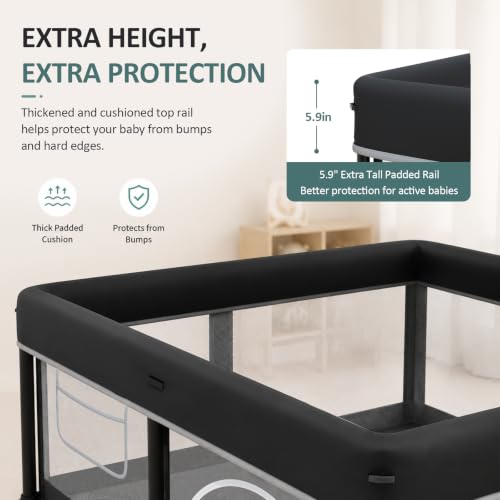 Black Foldable Baby Playpen with Mat, 50x50 Inches, Breathable Mesh, Ocean Balls Included