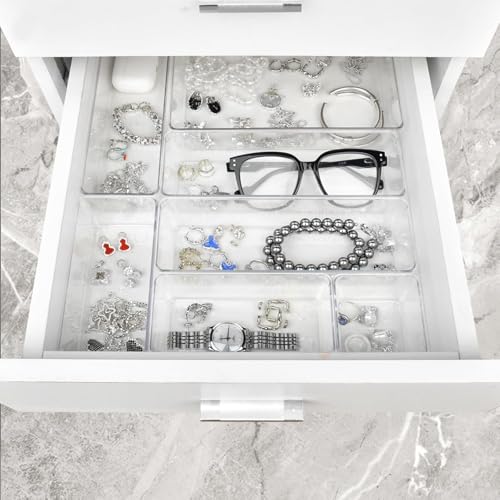 Clear Plastic Drawer Organizer Set 65 Pieces - Multiple Sizes, Vanity & Storage