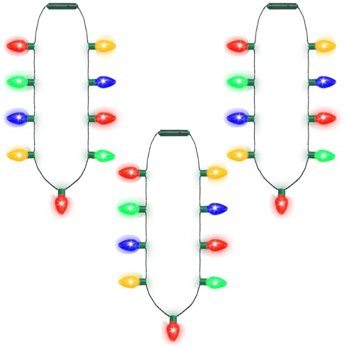 LED Light Up Necklace 9-LED Bulbs for Ugly Christmas Sweater Party Favors (3 Pack)