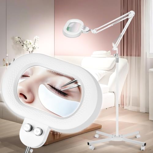KUVRS White 12X Esthetician Floor Magnifying Lamp with 3-Axis Adjustable Head