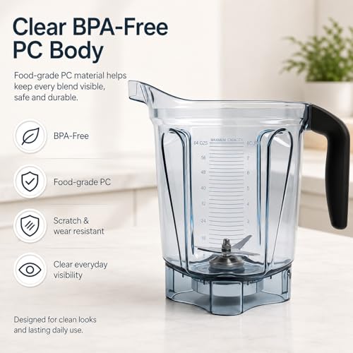 64oz Low-Profile Blender Pitcher Compatible with 5200/7500/5000/6300 Series BPA-Free