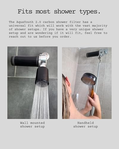 AQUAYOUTH 2.0 Carbon Shower Head Filter System - Removes Chlorine & Heavy Metals