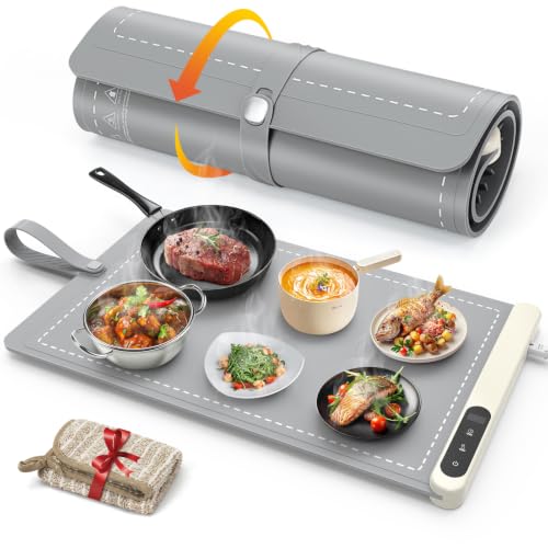Food Warming Mat 24x15 Inch with Rapid Full Surface Heating and Temperature Control - Gray, Large Size