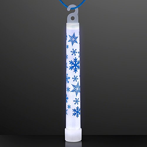 White Christmas Glow Sticks with Blue Snowflake Print Pack of 25 Holiday Party Lights