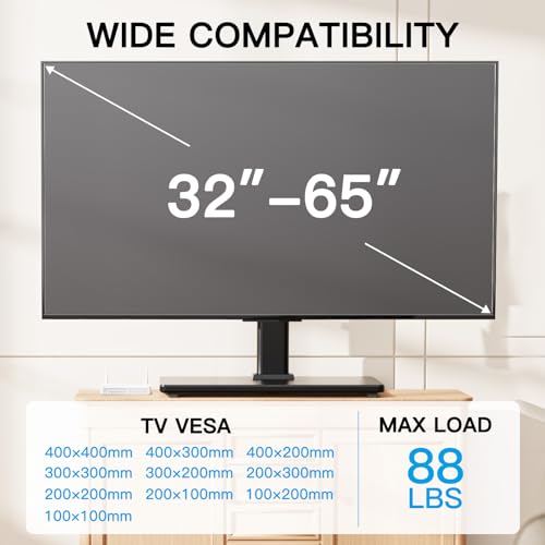PERLESMITH Universal TV Stand Legs for 32-65 Inch TVs, Height Adjustable Swivel Base with Tempered Glass, VESA 400x400mm, PSTVS17 - Black
