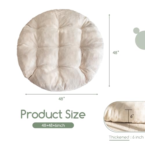 Beige Papasan Chair Cushion with Corduroy Cover - 48x48 Inch Overstuffed Supportive Seat Pad