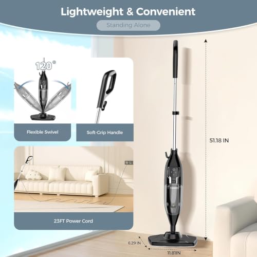 Black 12-in-1 Handheld Steam Mop & Floor Cleaner with Detachable Tank