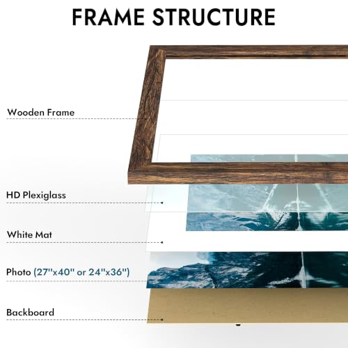 Hongkee Rustic Brown 27x40 Inch Poster Frame Wall Mount - Wooden Style