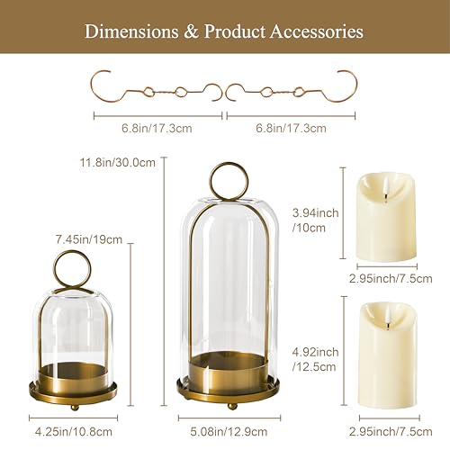 Vintage Brass Candle Holder Set with Glass Dome & Timer Candles - Ganwu
