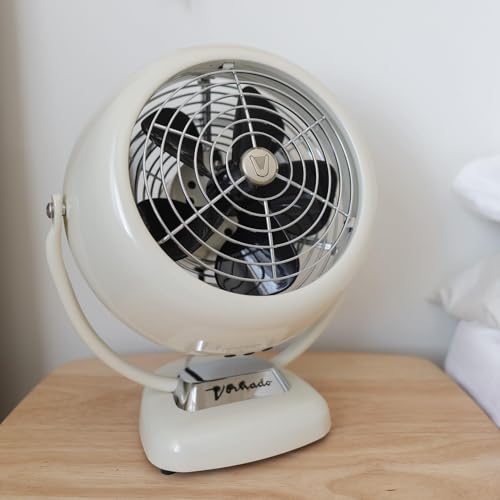 Vornado VFAN Vintage White Desk Fan - Small 3-Speed Metal Table Fan for Bedroom & Office