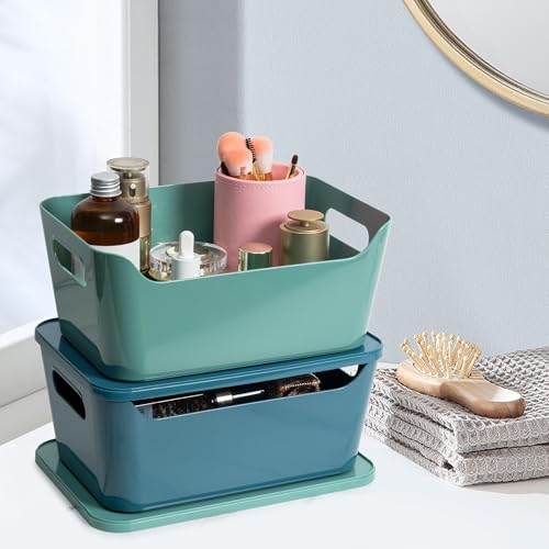 Dark Color 12 Pack 4.5L Plastic Storage Bins with Lids for Home & Office Organization