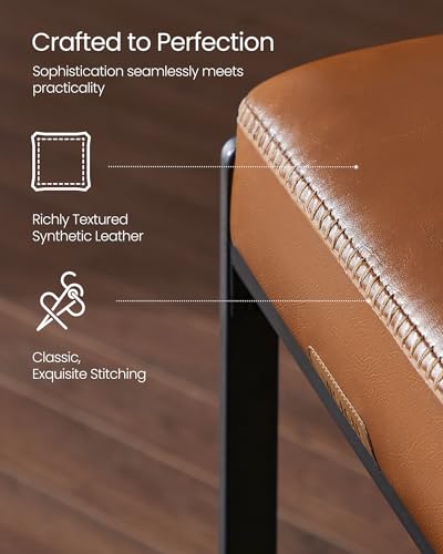 VASAGLE Bar Stools Set of 2, Counter Height, PU Leather, 26-Inch