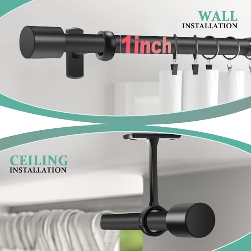Adjustable Extra Long Curtain Rod 32-240 Inches Black Heavy Duty Metal Rod for Indoor Outdoor Room Divider