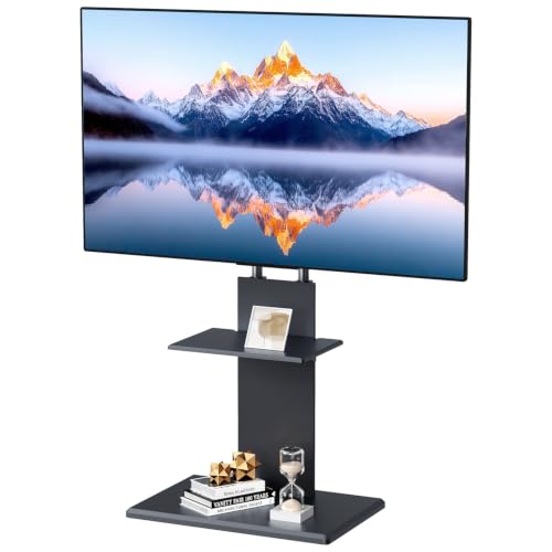 Afaloona Wooden Black Floor TV Stand for 32-70 Inch TVs, Height Adjustable & Swivel