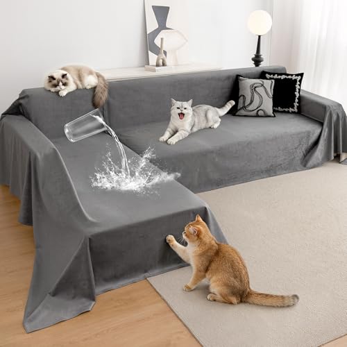 Loiion Gray 2-Piece L-Shaped Sectional Couch Cover - Waterproof, Anti-Scratch, Extra Large 118x71+118x71 inches