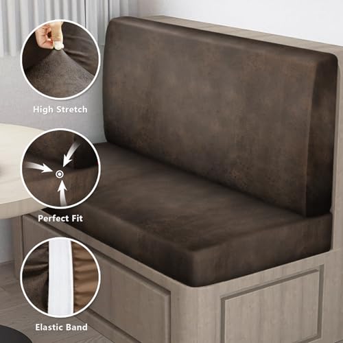 2 Sets RV Leather-Look Dinette Cushion Covers for Travel Trailer, Brown