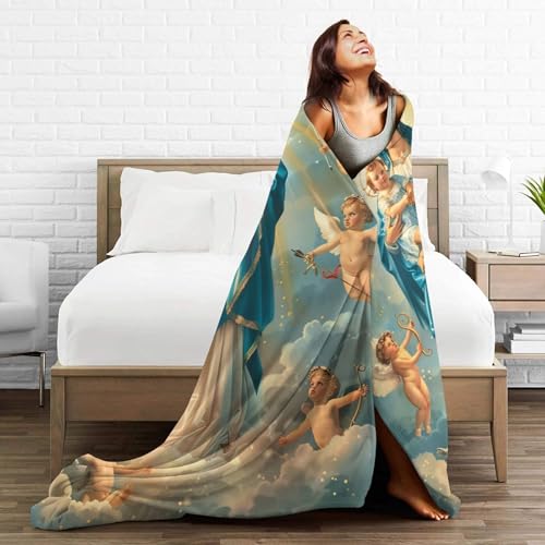 Virgin Mary Blanket for Girls Woman Our Lady of Guadalupe Throw Blanket Christian Stuff Decor Merch Cozy Flannel Soft Warm Plush Lightweight Bedding Religious Gifts for Boy Man Sofa Bedding 50"X40"
