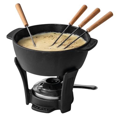 Boska Cast Iron Fondue Set Party Pro - 1.1L Cheese Fondue Pot with Burner & 4 Beechwood Forks (Variation 853554)