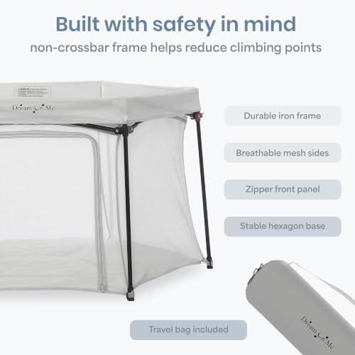 Grey Baby Playpen with Padded Floor - Portable Hexagonal Play Yard for 6-36 Months - Dream On Me Onyx Variation