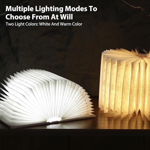 Pink Folding Book Lamp - Book Lover Gift, Bookshelf Light, Paper Lamp with Adjustable Modes