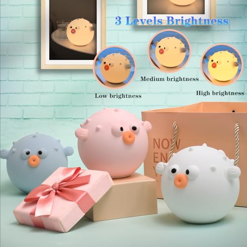 Cute Anemonefish Night Light, LED Squishy Night Lamp, Dimmable Timer Nursery Nightlight for Kids, Rechargeable Touch Lamp, Dorm Decor, Kids Funny Gifts(Pink Fish)