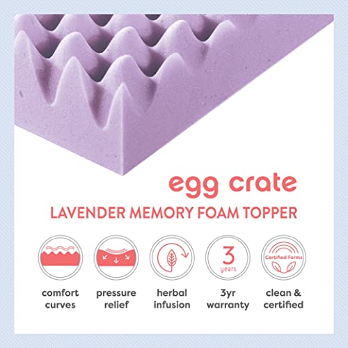 Twin XL 3-Inch Egg Crate Memory Foam Mattress Topper with Lavender Infusion
