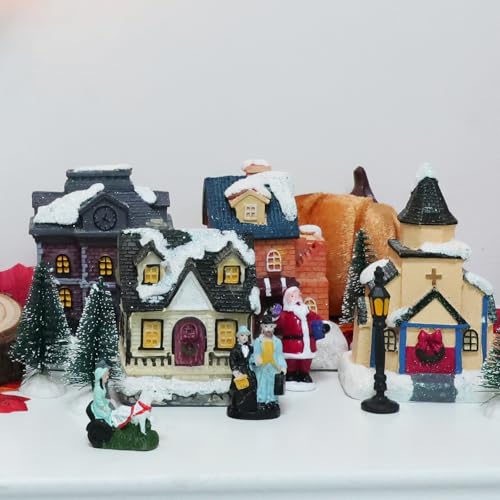 12-Piece Christmas Village House Set with LED Lights for Holiday Decor