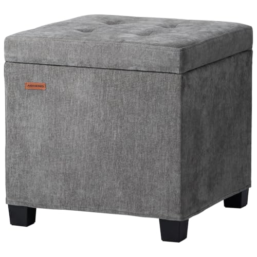 ABHENG Steel Frame Square Storage Ottoman - 17.7" Gray Chenille Cushion