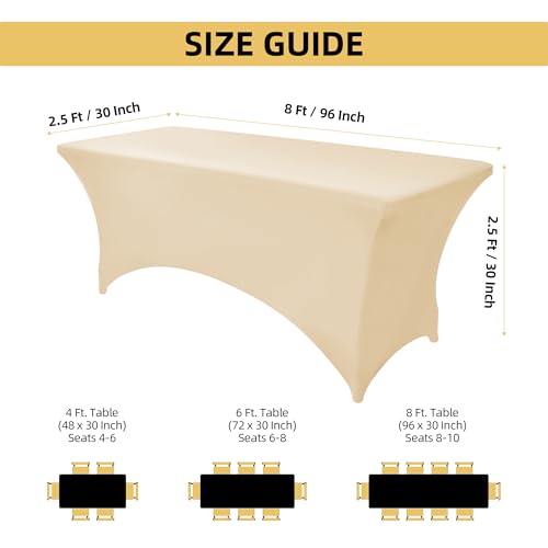 ZarzaaSik 10-Pack 8ft Spandex Table Covers for Rectangle Folding Tables - Washable Elastic Tablecloth - Ultimate Fitted Table Protector for Parties, Trade Shows, Banquet, and Wedding