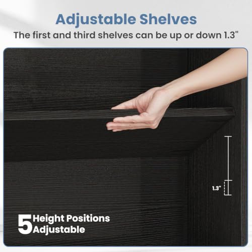 DUMOS Modern Black 6-Tier Tall Bookcase - 63 Inch Open Shelving for Living Room & Office