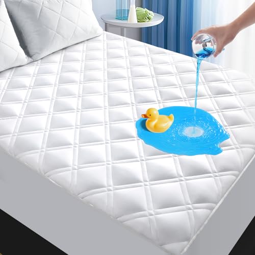 MEELUS King Mattress Protector Waterproof Fitted Deep Pocket 8-21" White