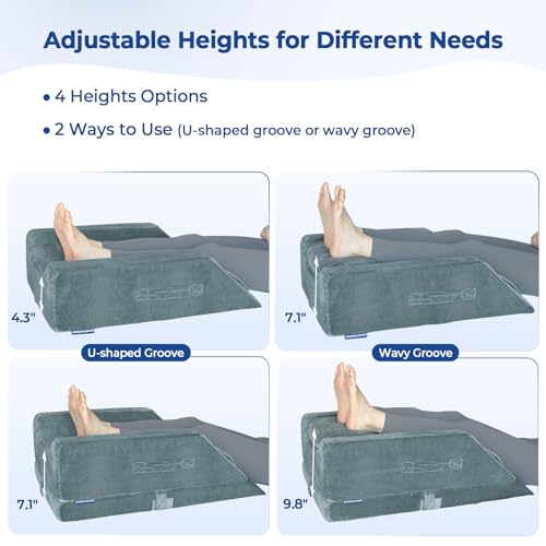 Double Leg Elevation Pillow - 4-Height Adjustable Support for Legs & Circulation - Grey (Variation of THIS listing)