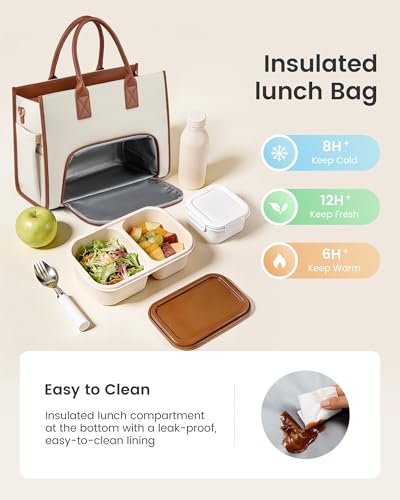 LOVEVOOK 15.6 Inch Waterproof 3-in-1 Work Tote Bag with Lunch Compartment & Giant Tumbler Holder, White Flower Variant