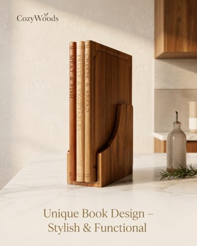 Book-Inspired Cutting Board Set with Stand - 3-Piece Hardwood Kitchen Boards, Mixed Variation