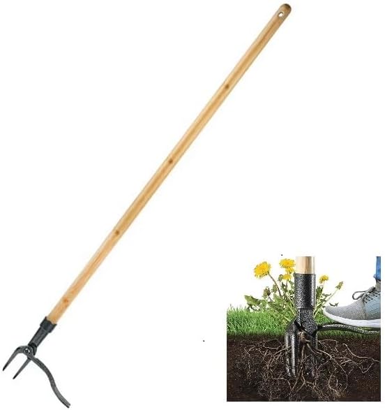 Skiennix Stand Up Weed Puller Tool - Long Handle, 4-Claw Steel Head for Easy Weeding