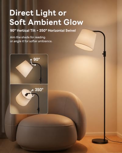 LED Arc Floor Lamp with Remote Control - Black, 65-Inch RGB Color Changing, 350° Swivel Shade